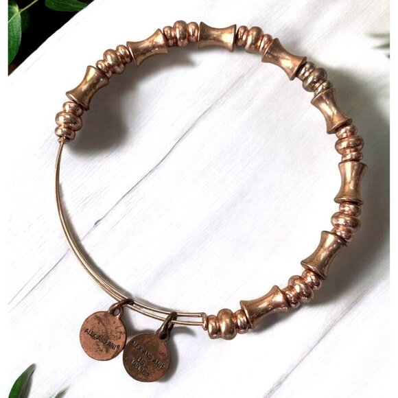 Alex and Ani Gold Tone Charm Bangle With Copper Beads Adjusts 2.0"- 3.5" - Picture 1 of 2